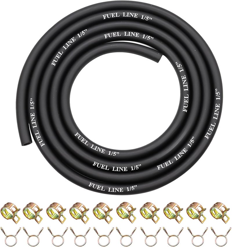 Sunxeke 6 Feet 1/5 Inch ID Fuel Line with 20Pcs Hose Clamps,5.5mm Gas Tube Fuel Hose for Dirt Bike ATV Mowing Machine Go Kart Pocket Bike - Image 1